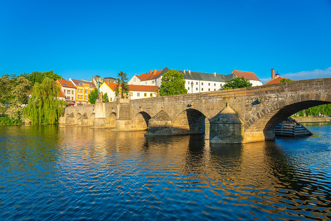 Pisek Steinbrücke über den Fluss Otava, Pisek, Südböhmische Region, Tschechische Republik (Tschechien), Europa