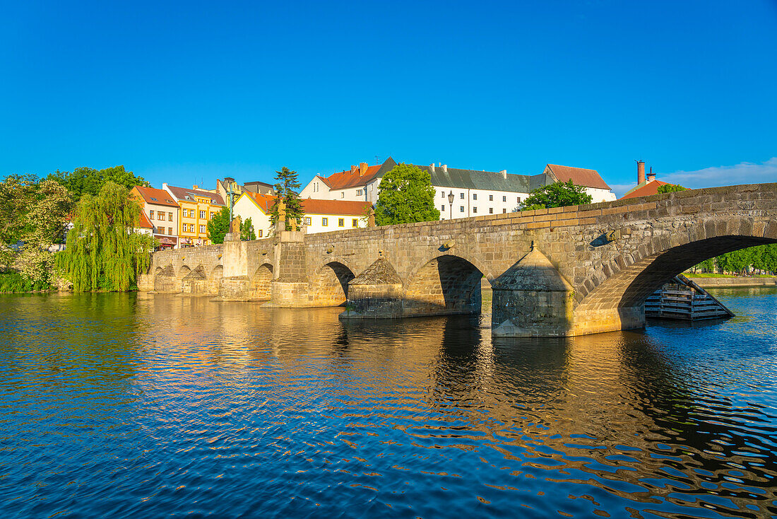 Pisek Stone bridge over Otava River, Pisek, South Bohemian Region, Czech Republic (Czechia), Europe