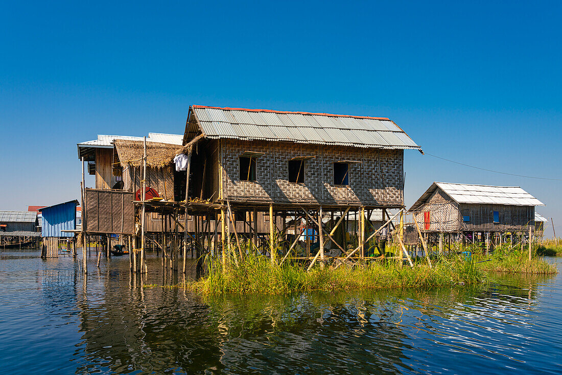 Typical wooden house on Lake Inle, Shan State, Myanmar (Burma), Asia