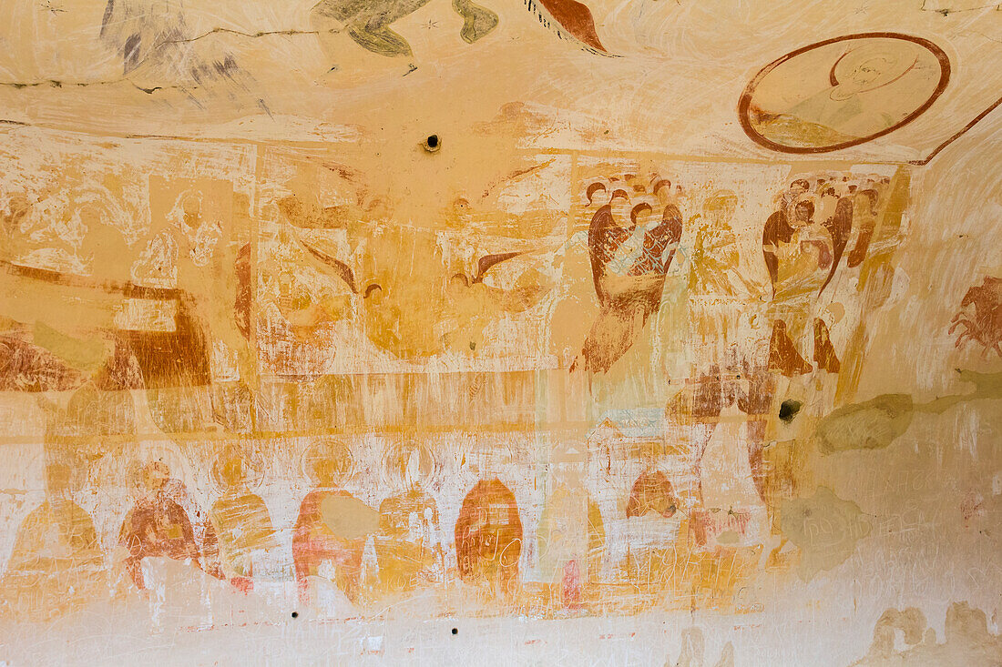 Medieval frescos on wall, David Gareja Monastery complex, Sagarejo Municipality, Kakhetia, Georgia, Central Asia, Asia