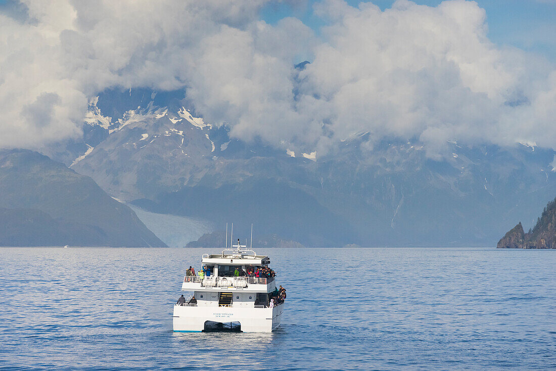 Tourist boat on sea in Aialik Bay, Kenai Fjords National Park, Kenai Peninsula Borough, Southcentral Alaska, Alaska, United States of America, North America