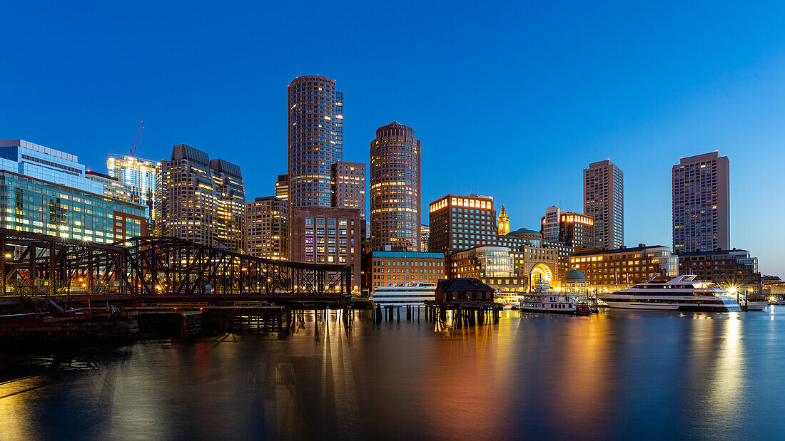 Boston Waterfront at dawn, Boston, Massachusetts, New England, United States of America, North America