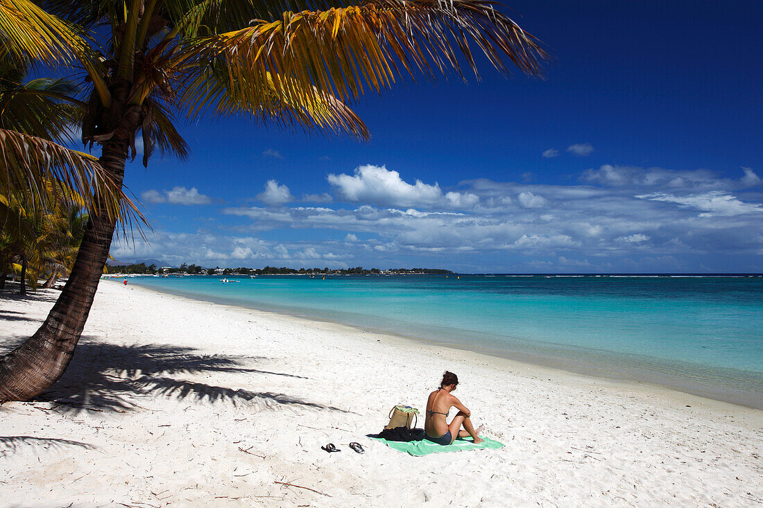 Girl on beach, Trou Aux Biches, Mauritius, Indian Ocean, Africa