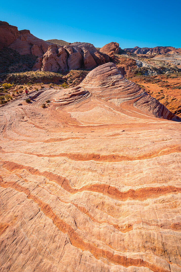 Rote Felsformationen bei Fire Wave, Valley of Fire State Park, Nevada, Westen der Vereinigten Staaten, Vereinigte Staaten von Amerika, Nordamerika