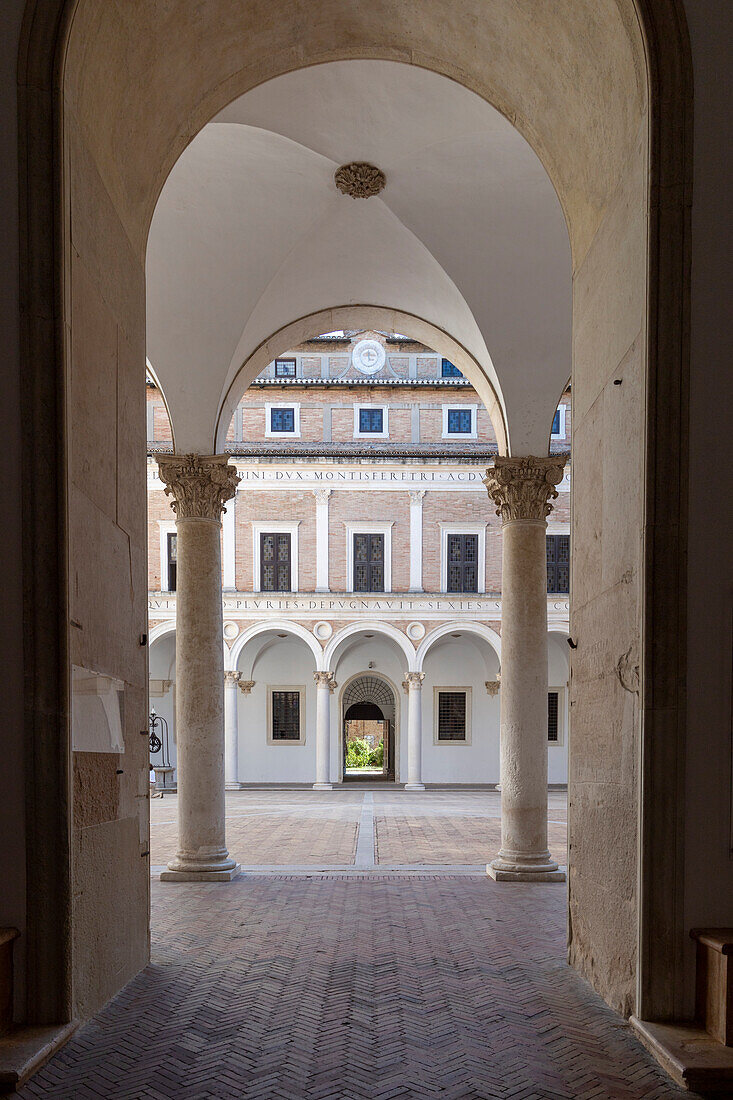 The Courtyard of Honor, Palazzo Ducale, Urbino, Urbino and Pesaro district, Marche, Italy, Europe
