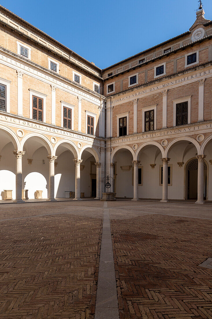 The Courtyard of Honor, Palazzo Ducale, Urbino, Urbino and Pesaro district, Marche, Italy, Europe