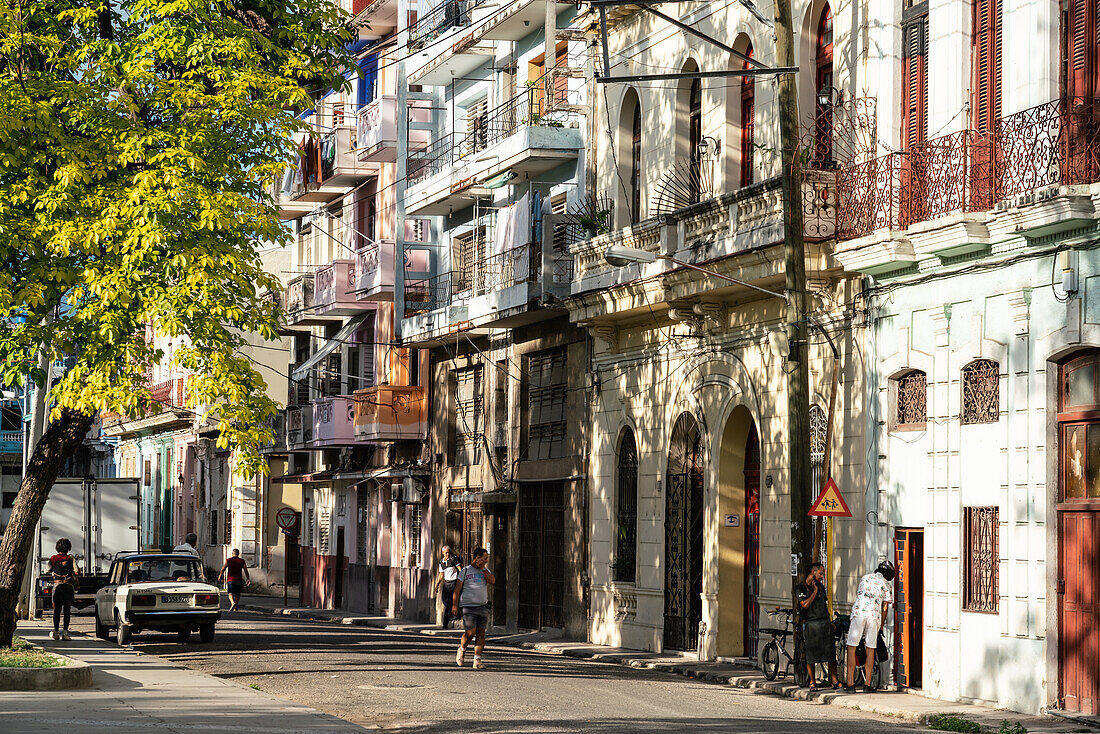 Typical street with old Spanish-style grilles and balconies, Old Havana, Cuba, West Indies, Caribbean, Central America