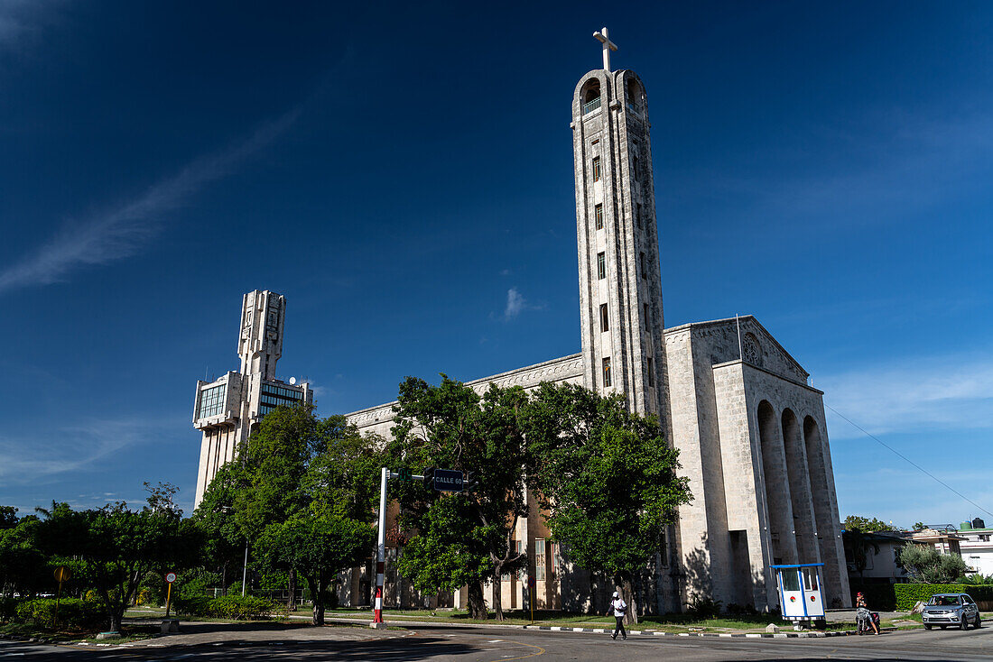 Russian Embassy building and neighbouring church, two cultural roots, Miramar, Havana, West Indies, Caribbean, Central America