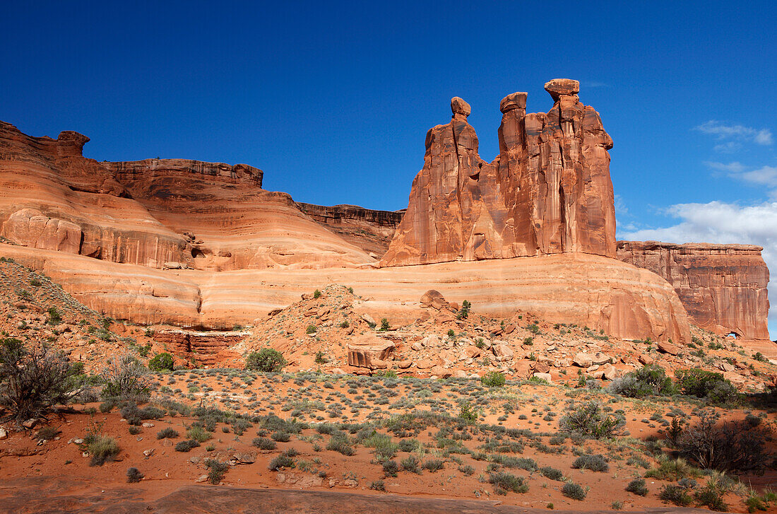 Drei Klatschtanten, Arches National Park, Utah, Vereinigte Staaten von Amerika, Nordamerika