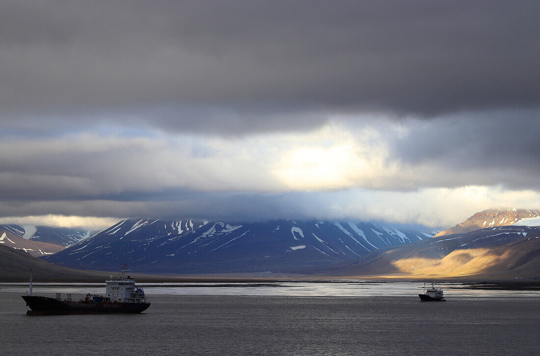 The mountains of Svalbard from Longyearbyen, Norway, Europe