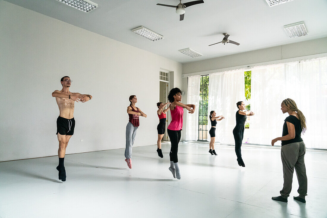 Dancers in rehearsal class of the Mi Compania Ballet Company, Havana, Cuba, West Indies, Caribbean, Central America