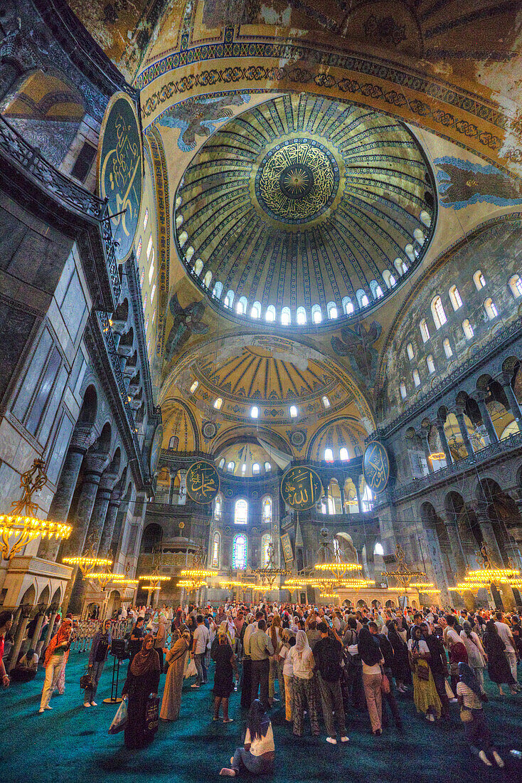 Interior, Hagia Sophia Grand Mosque, 360 AD, UNESCO World Heritage Site, Istanbul, Turkey, Europe