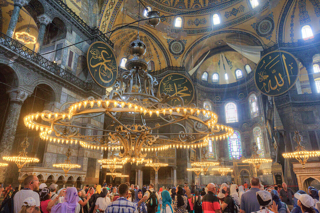 Interior, Hagia Sophia Grand Mosque, 360 AD, UNESCO World Heritage Site, Istanbul, Turkey, Europe