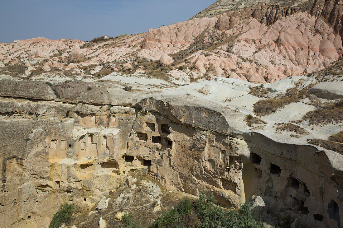 Höhlenhäuser, nahe Cavusin, Region Kappadokien, Provinz Nevsehir, Anatolien, Türkei, Kleinasien, Asien