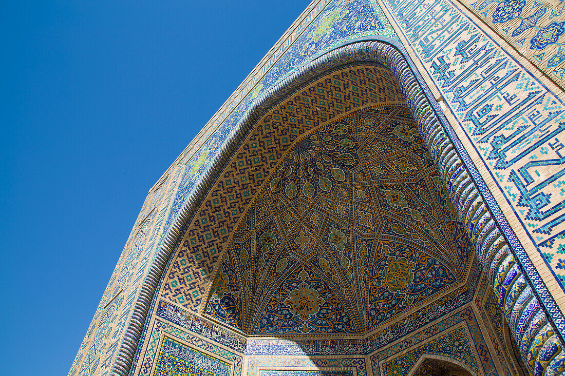 Fliesenarbeiten, Sherdor Madrassah, vollendet 1636, Registan-Platz, UNESCO-Welterbe, Samarkand, Usbekistan, Zentralasien, Asien