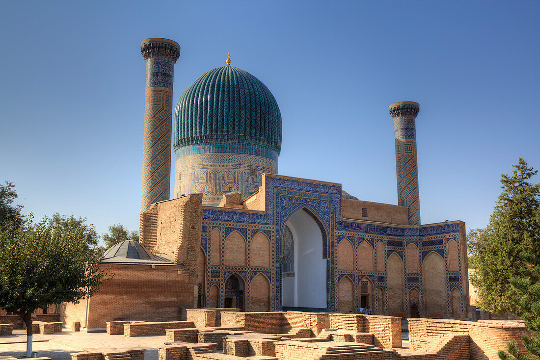 Gur-E-Amir-Komplex (Mausoleum), erbaut 1403, Begräbnisstätte von Amir Temir, UNESCO-Welterbe, Samarkand, Usbekistan, Zentralasien, Asien