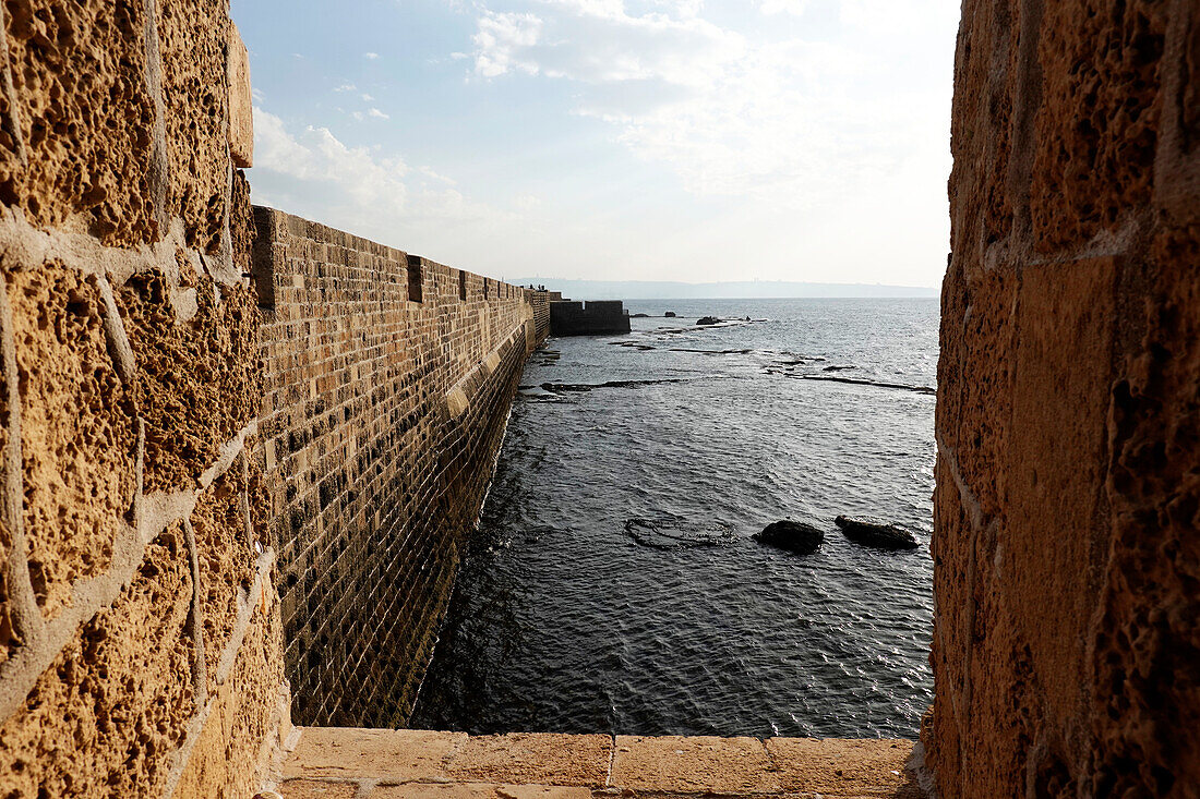 Sea walls of the Old City of Akko (Acre), Israel, Middle East
