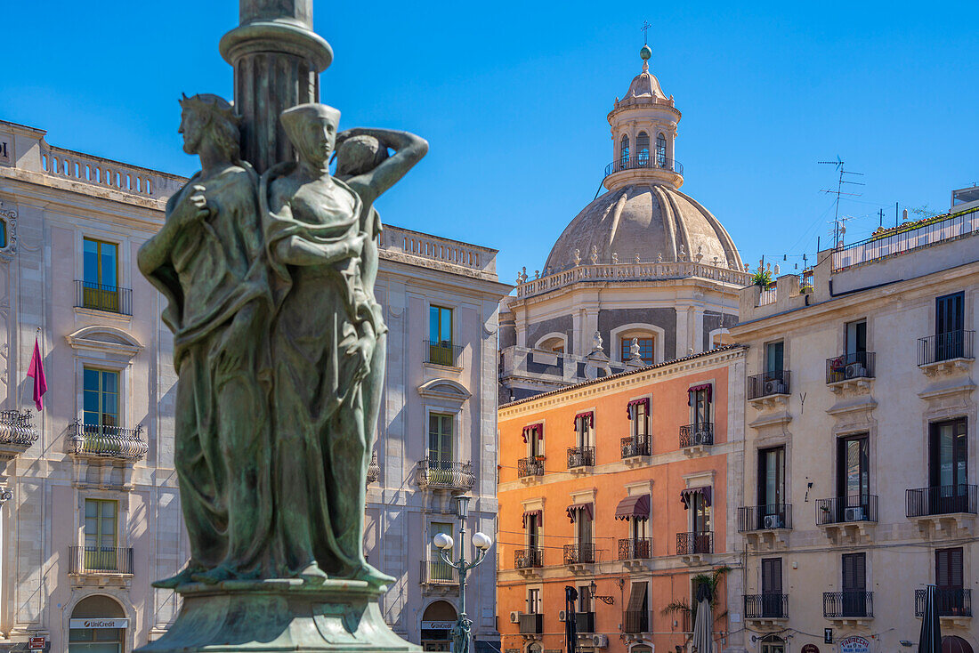 View of Chiesa della Badia di Sant'Agata and Piazza dell'Universita, Catania, Sicily, Italy, Mediterranean, Europe