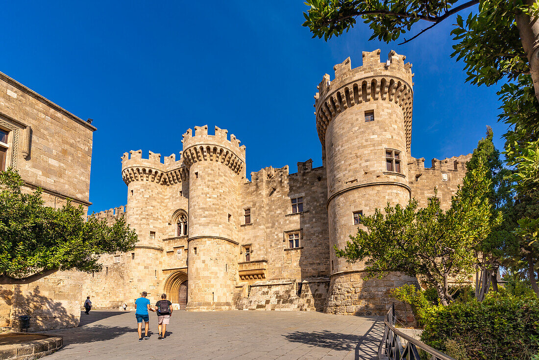View of Palace of the Grand Master of the Knights of Rhodes, Old Rhodes Town, UNESCO World Heritage Site, Rhodes, Dodecanese, Greek Islands, Greece, Europe