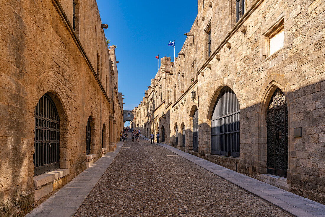 View of The Street of the Knights, Old Rhodes Town, UNESCO World Heritage Site, Rhodes, Dodecanese, Greek Islands, Greece, Europe
