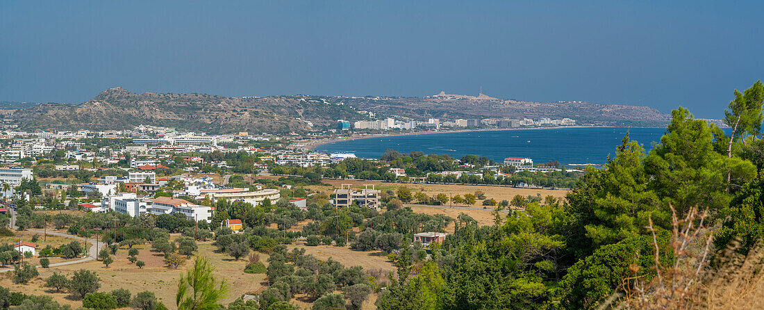View of Faliraki from elevated position, Rhodes, Dodecanese Island Group, Greek Islands, Greece, Europe