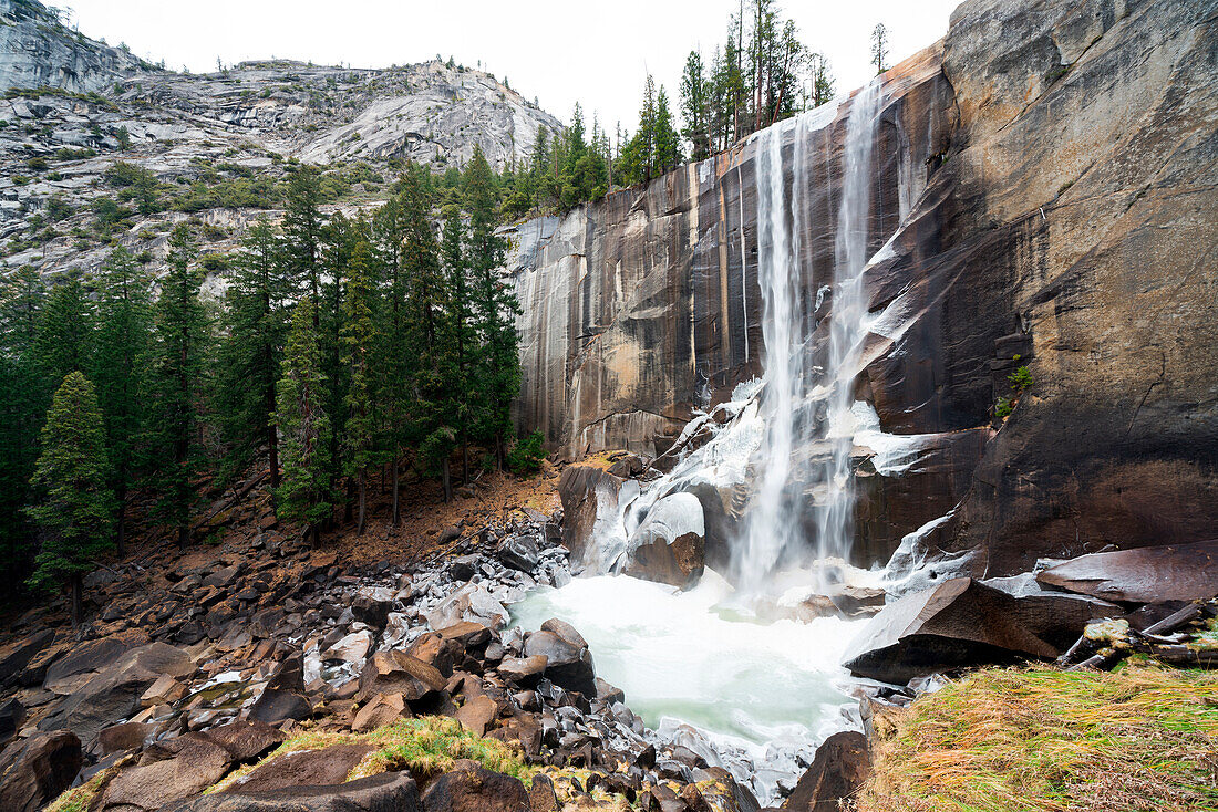 Vernal Fall in winter season, Yosemite Falls, Yosemite National Park California, North America, USA