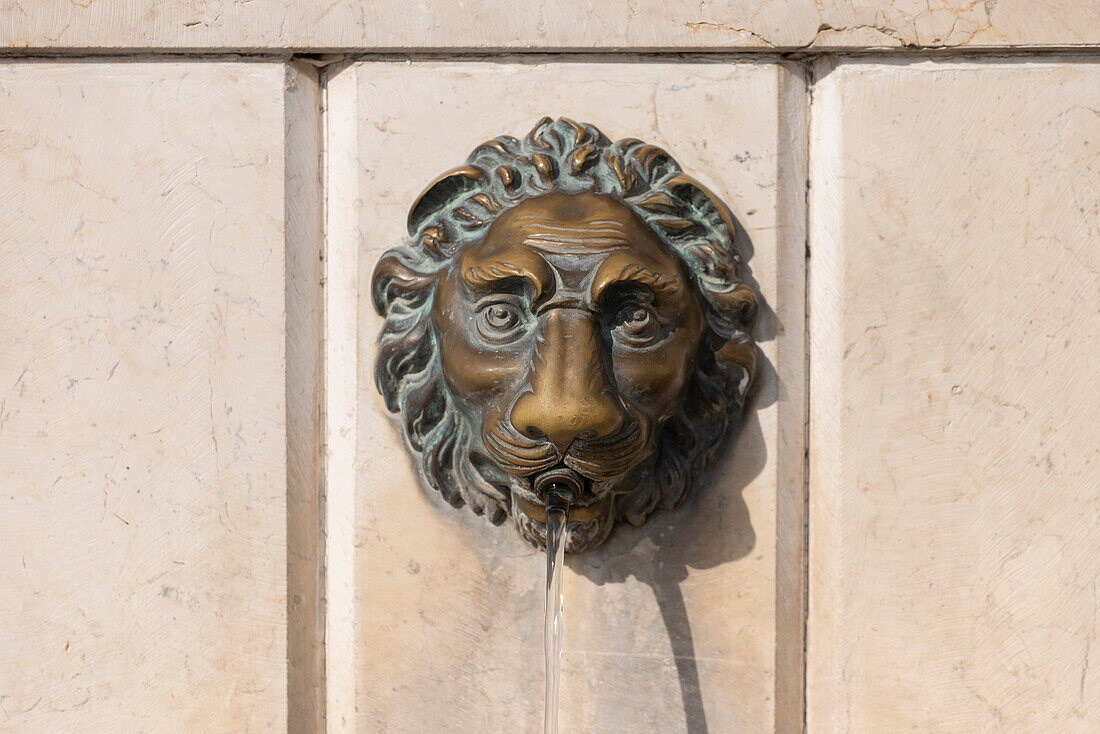 Brunnen mit Löwe, das Symbol von Venedig, Venetien, Italien, Europa