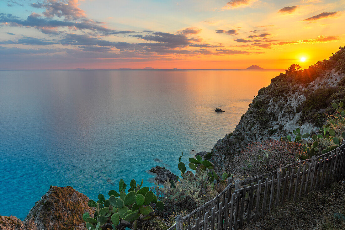 Sunset at Capo Vaticano, with Stomboli and the Aeolian Islands n the background