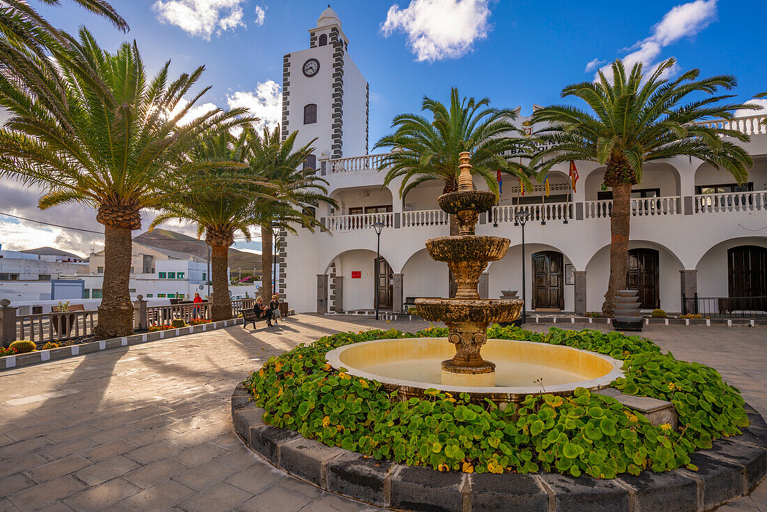 View of Town Hall tower in San Bartolome, Lanzarote, Las Palmas, Canary Islands, Spain, Atlantic, Europe