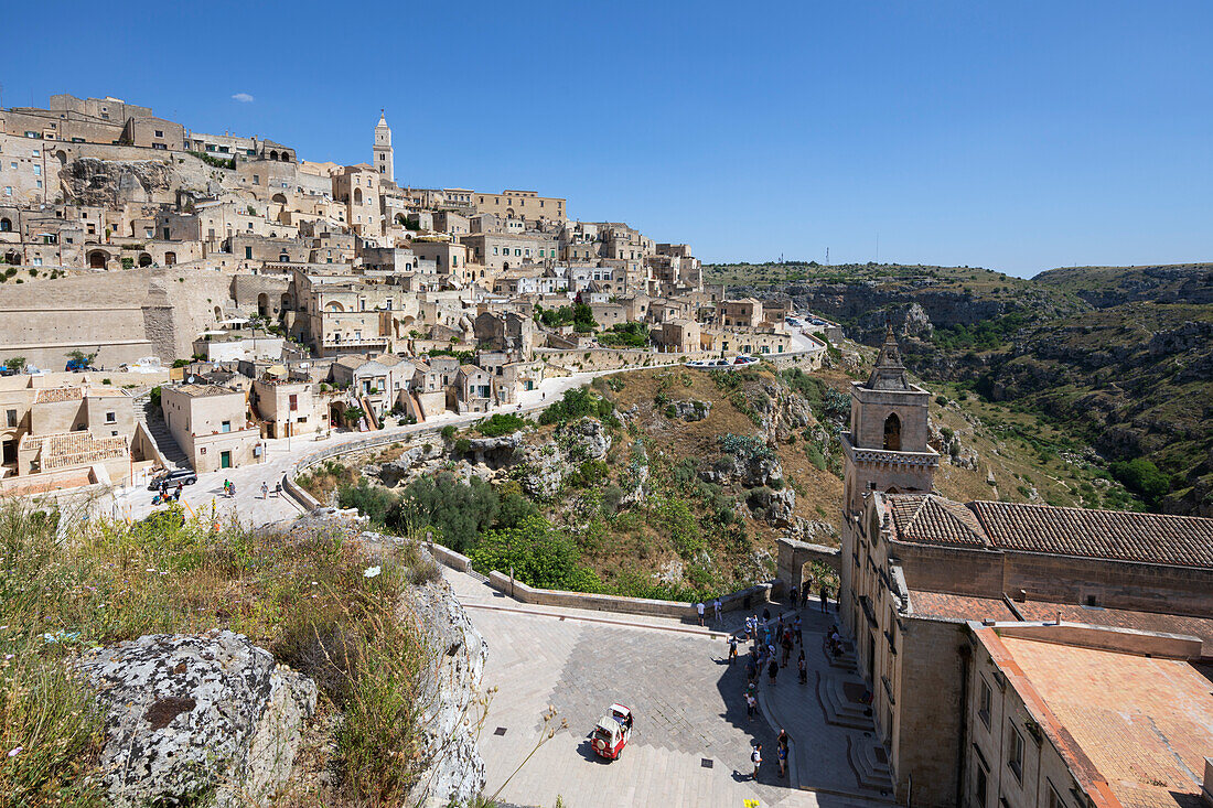 Church of Saint Peter and Paul and the Sassi di Matera old town and canyon, UNESCO World Heritage Site, Matera, Basilicata, Italy, Europe