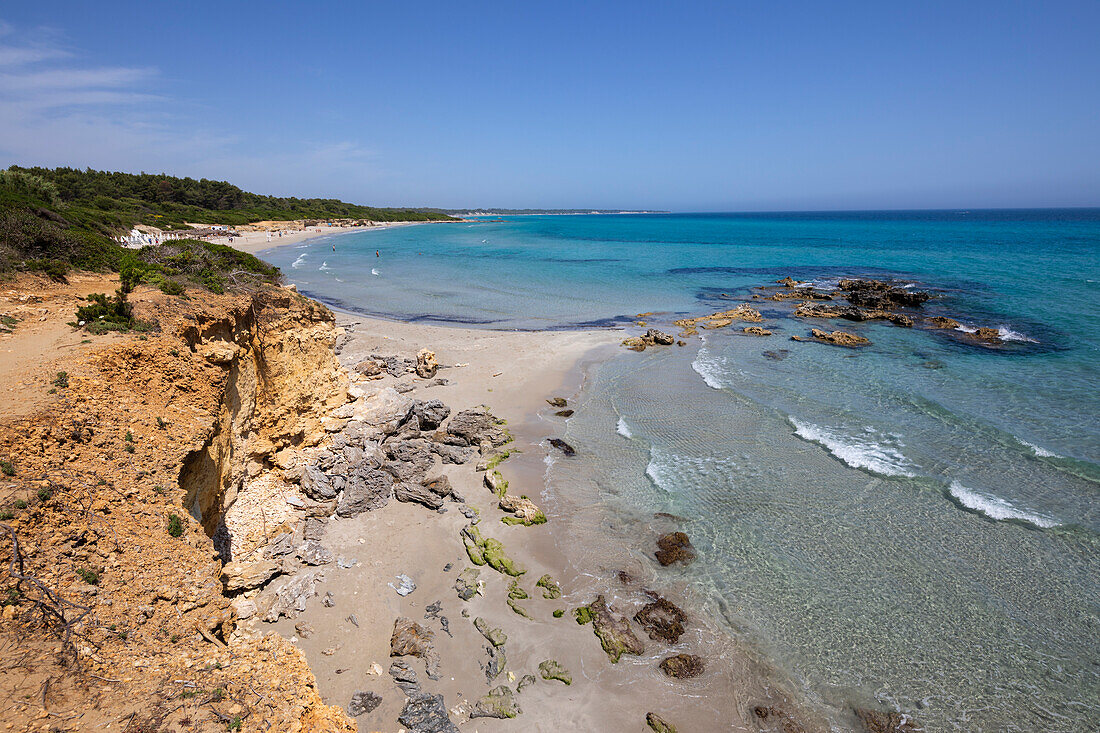 Baia dei Turchi Strand im Sommer, in der Nähe von Otranto, Provinz Lecce, Apulien, Italien, Europa