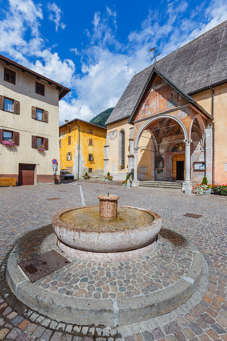 San Maria square, Pellizzano, Sole valley (val di Sole), Trento province, Trentino-Alto Adige, Italy, Europe