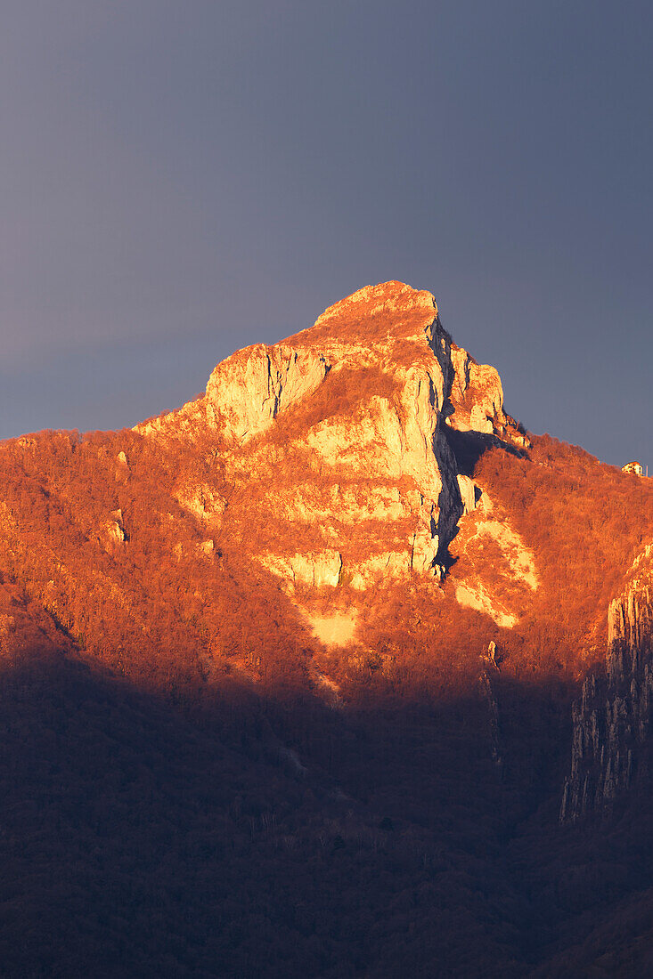 First light on Corni di Canzo mountain (Corno Orientale di Canzo), lake Como, Lecco and Como province, Lombardy, Italy, Europe