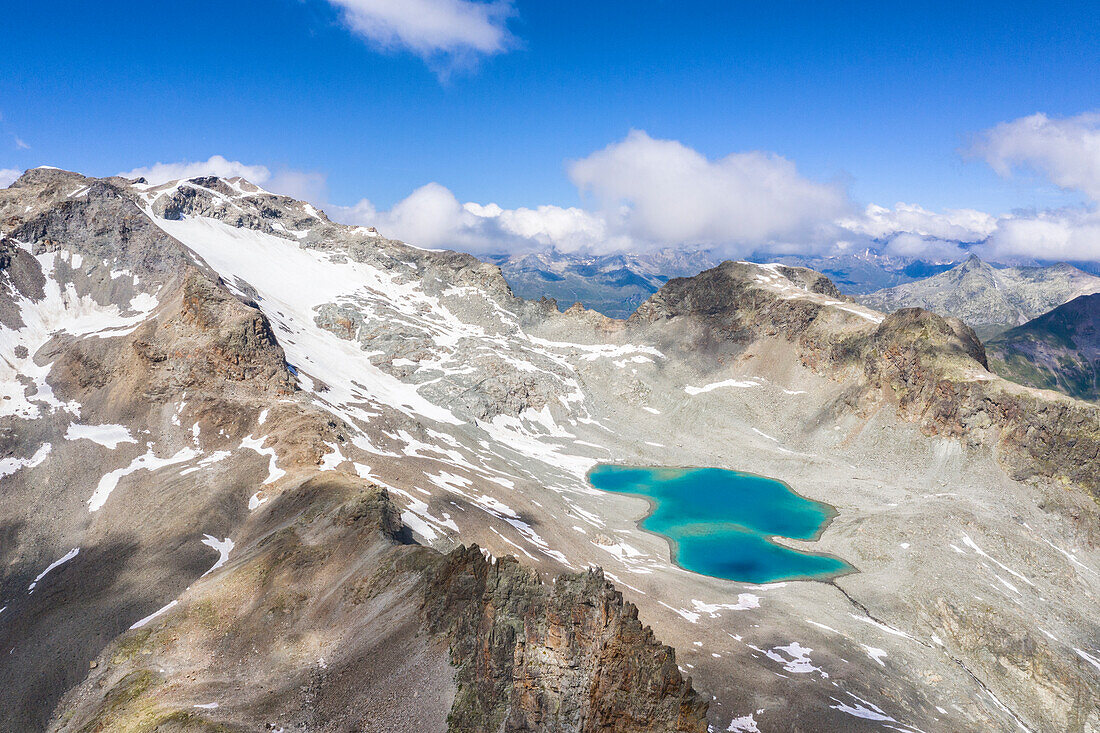 Aerial view of Lej Lagrev, Silvaplana, Engadin, Canton of Graubunden, Switzerland