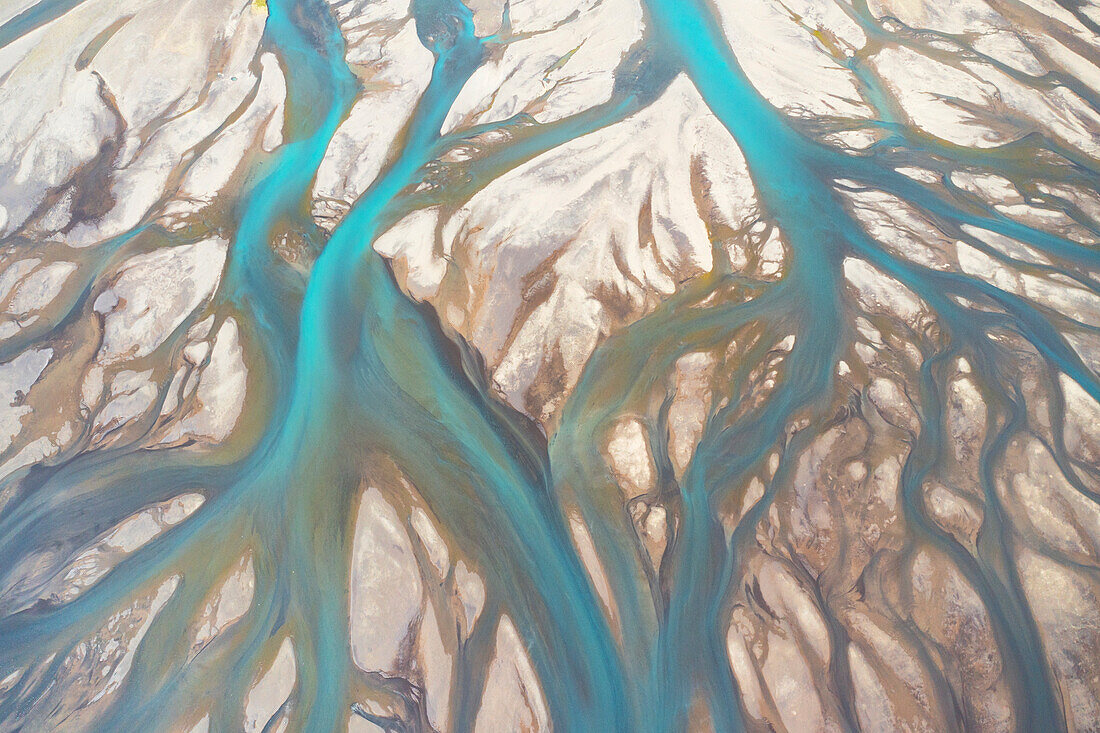 aerial abstract taken by drone of icelandic river during a summer day, Sudurland, Iceland, Europe