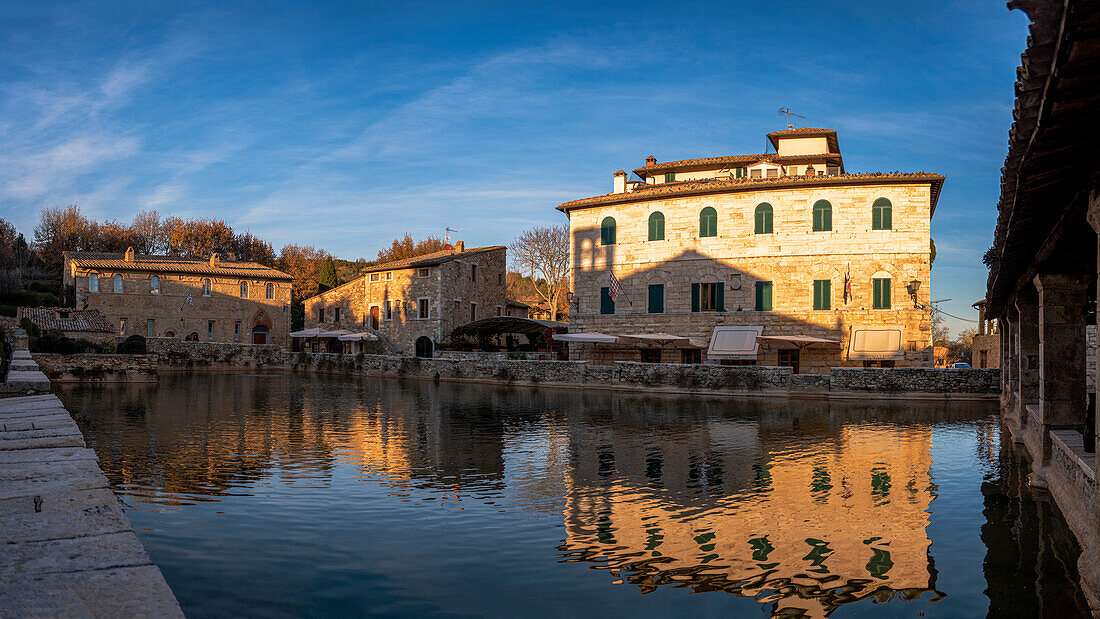 Thermal water at Bagno Vignoni square, Bagno Vignoni, Orcia valley, Siena province, Tuscany, italy