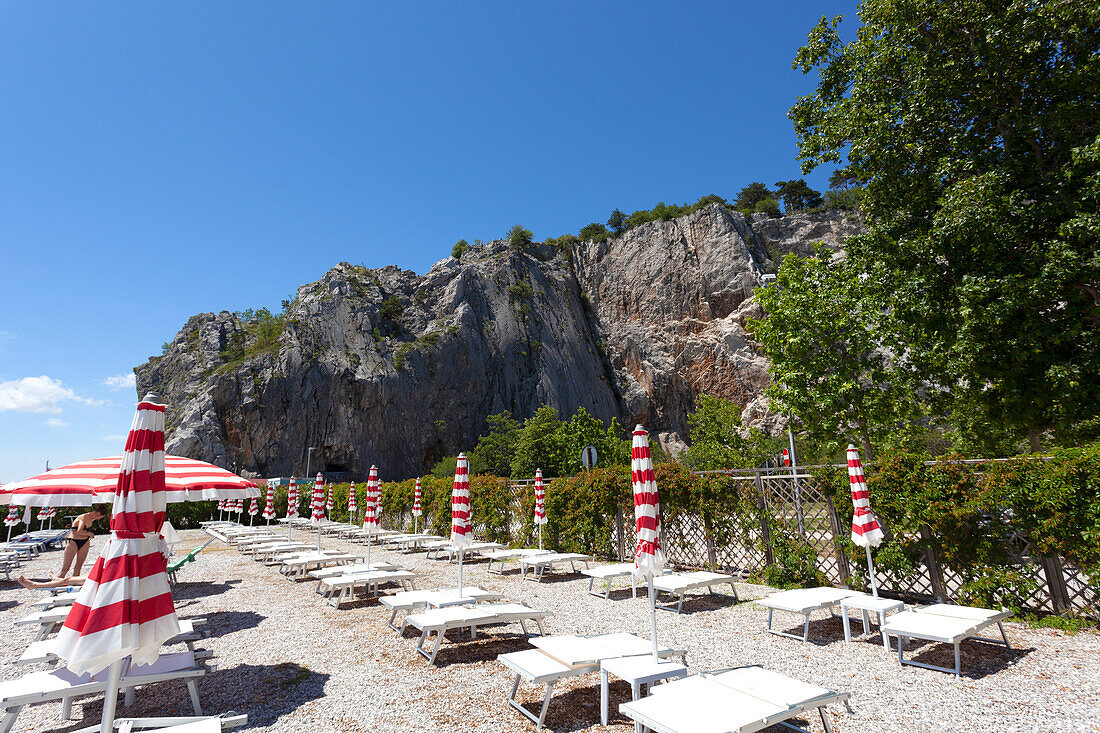 Duino Cliffs from the beach of Sistiana Bay, Duino-Aurisina, Trieste province, Friuli - Venezia Giulia, Italy.