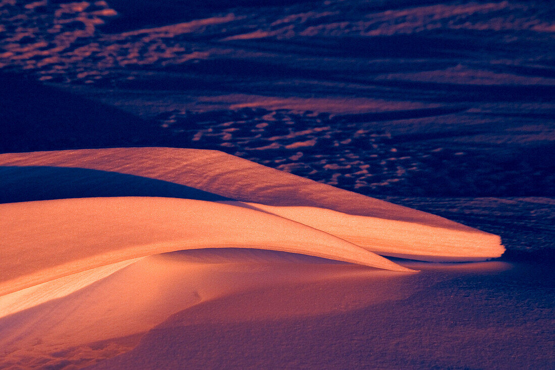 Snow sculture after a blizzard on Hudson Bay, Northern Manitoba, MB, Canada