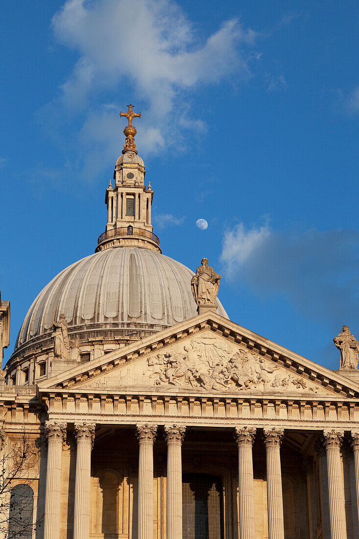 The facade and the dome of St. Paul’s Cathedral from Ludgate Hill, London, Great Britain, UK