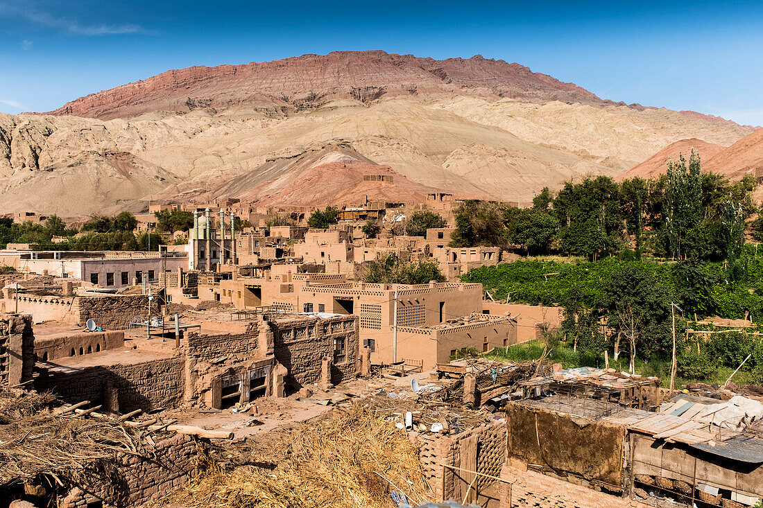 Tuyoq village oasis with adobe houses