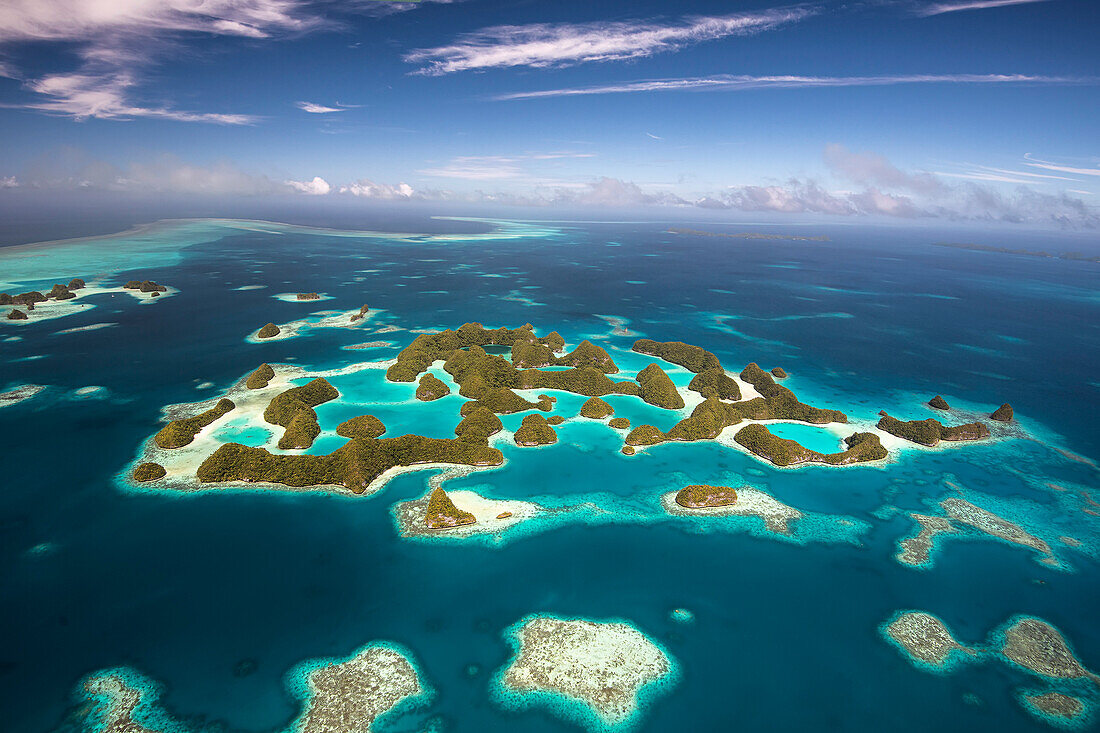 Aerial view of Palau archipelago, Micronesia, Pacific Ocean