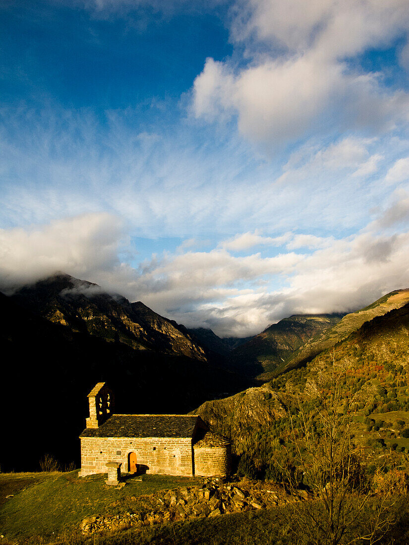 Romanesque church from outside in the Pyrenees