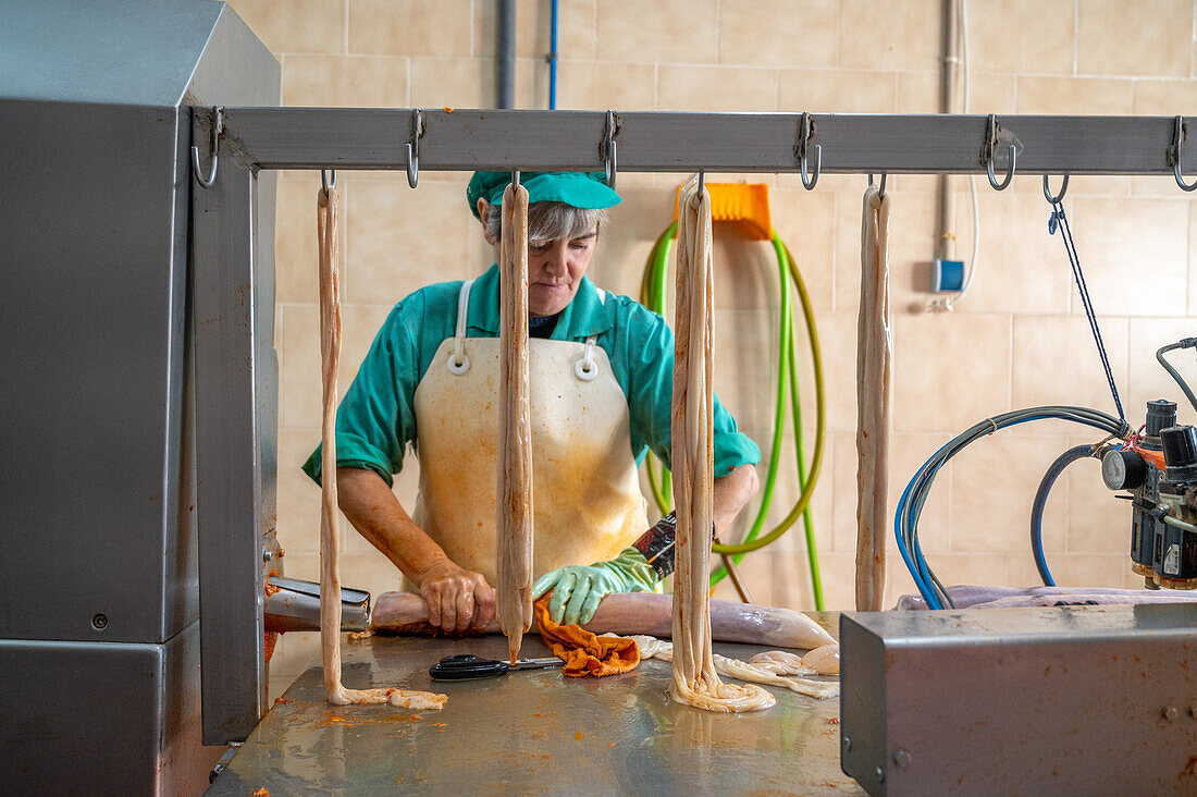 Production of iberian ham (cured ham), Puerto Gil, Spain