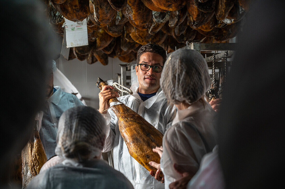 Production of iberian ham (cured ham), Puerto Gil, Spain