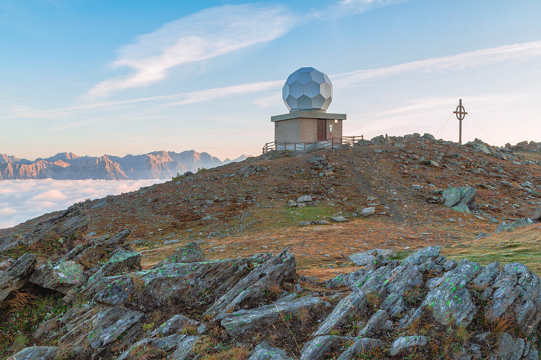 The peak of Patscherkofel mountain with its iconic weather station, Innsbruck Land, Tyrol, Austria, Europe