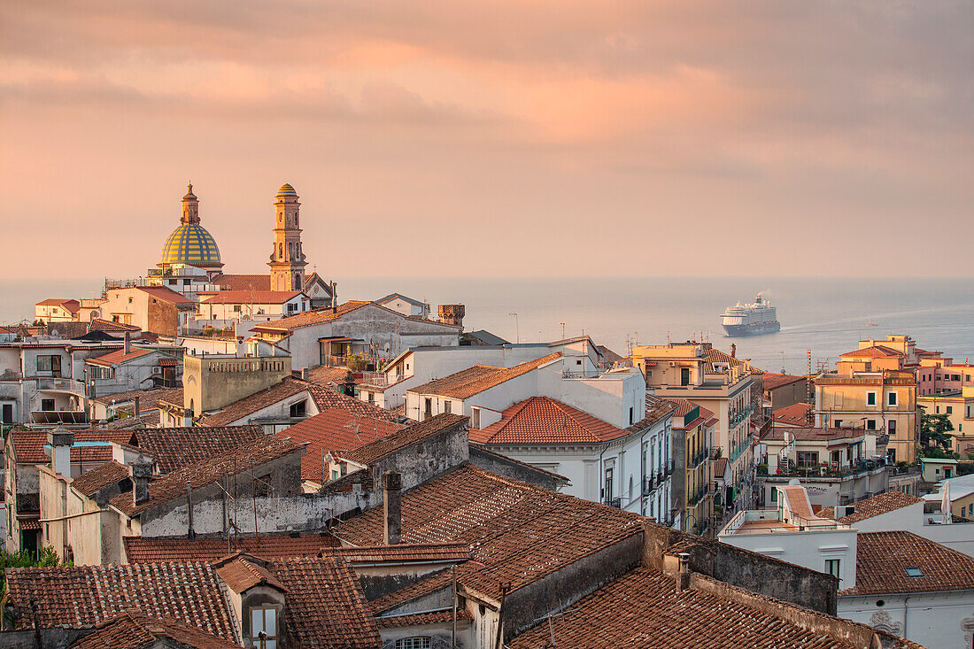 The rooftops of Vietri sul Mare with the iconic church of Saint John the Baptist, Amalfi Coast, Salerno province, Campania region, Italy, Europe