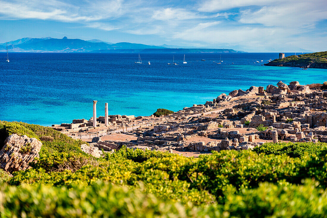 Corinthian columns by the sea at Tharros, Sardinia, Italy