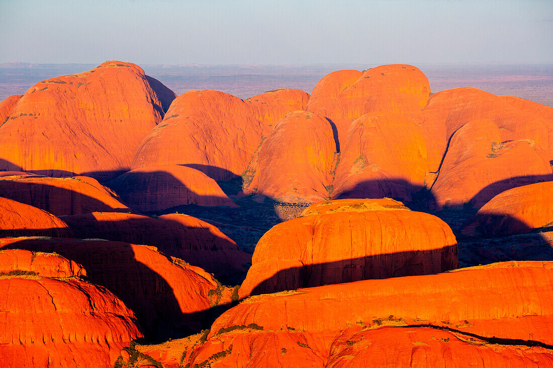Kata Tjuta at sunrise from helicopter, Aerial View, Red Center. Northern Territory, Australia