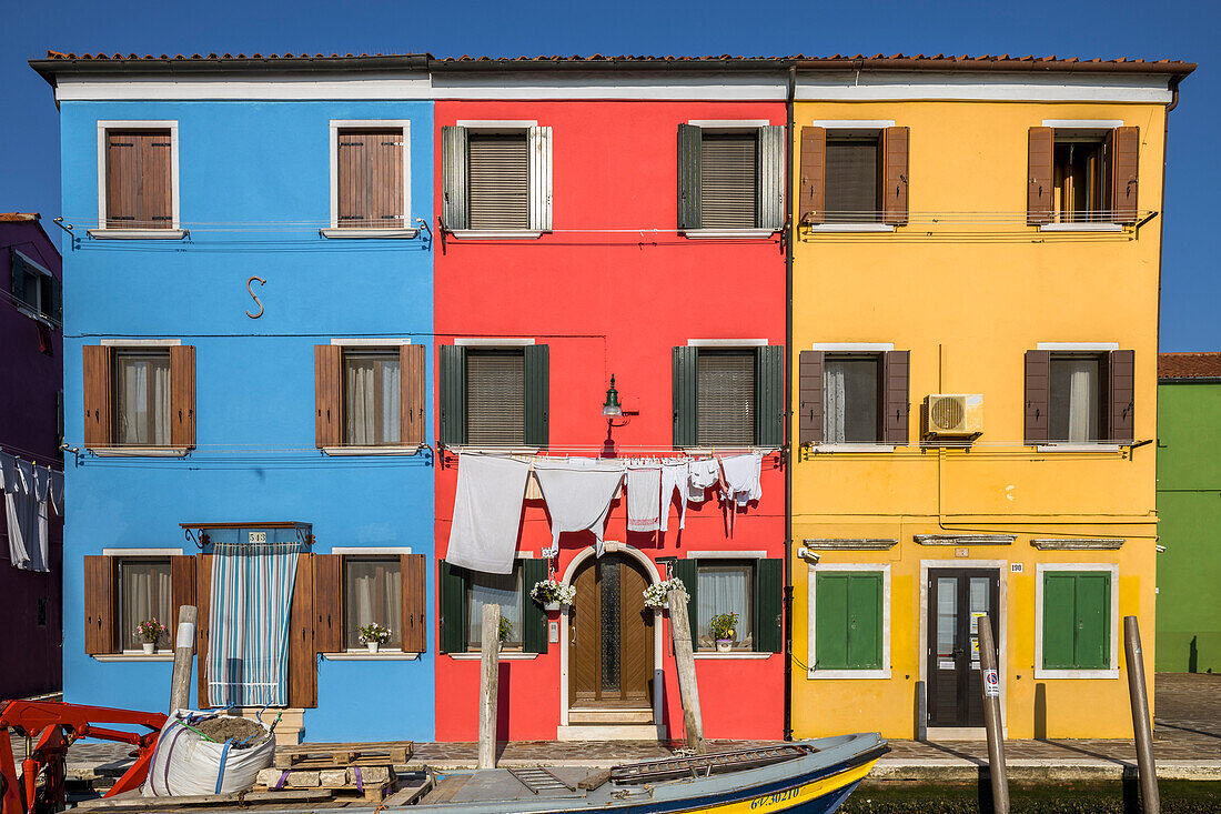 Italy,Veneto,Venice,Burano island,typical colored houses
