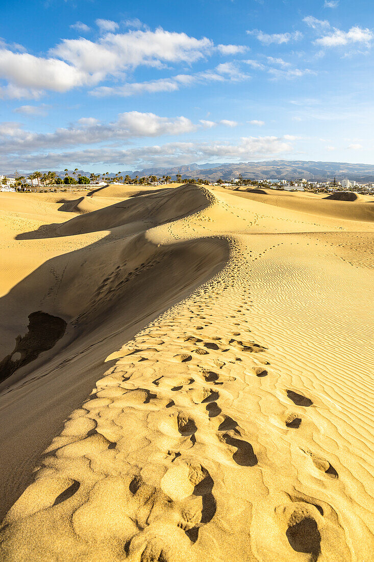 Spanien, Kanarische Inseln, Gran Canaria,Maspalomas Dünen,Schritte im Sand